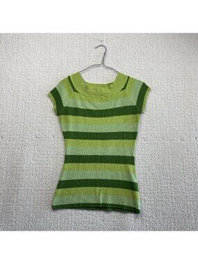 Y2K Fluid Striped Tank Top Green Ribbed Knit Bodycon 2000's Wom Sz M Skater